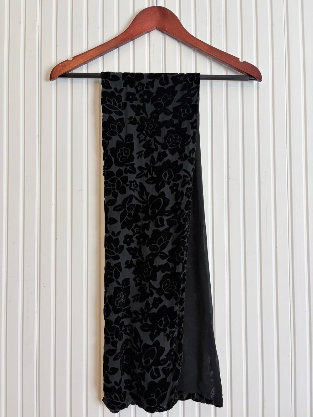 Hillard Hanson Silk Blend Velvet Burnout Scarf Black 90s Whimsigoth Witchy Goth